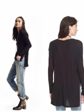 NWOT FREE PEOPLE Tunic, Long Shirt, Thermal Waffle Weave, Black, S